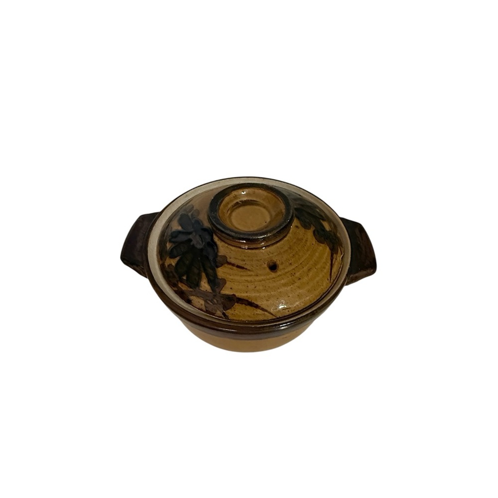 Vintage Otagiri Collectable Stoneware Neutral Tone Single Rice Dish with Lid